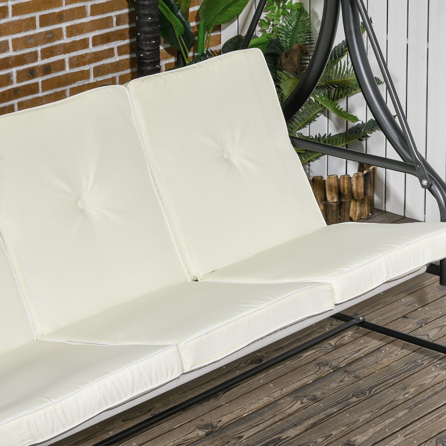 Outsunny 3 Seater Canopy Swing Chair 2 In 1 Garden Swing Seat Bed With Adjustable Canopy And Metal Frame Cream White