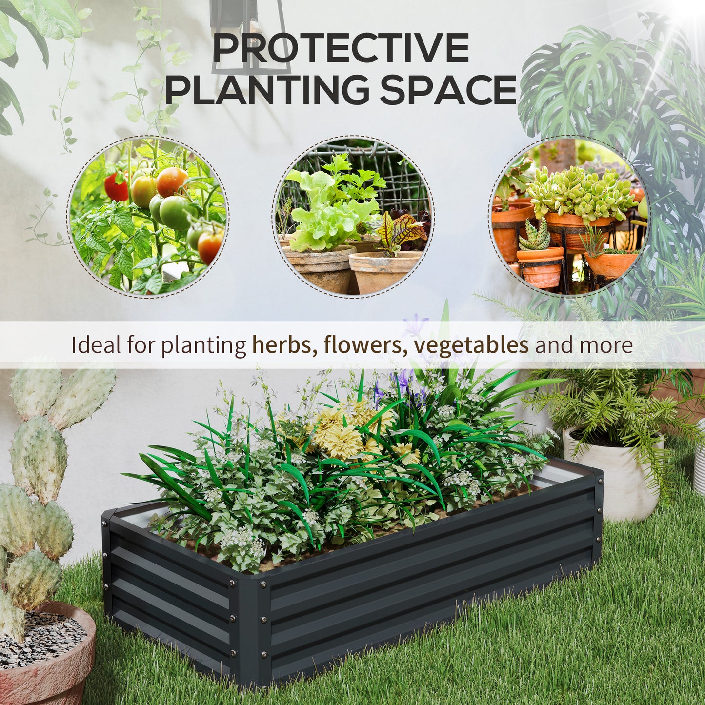 Outsunny Set of 2 Raised Garden Beds Galvanised Steel Planters for Herbs and Vegetables Outdoor Grey