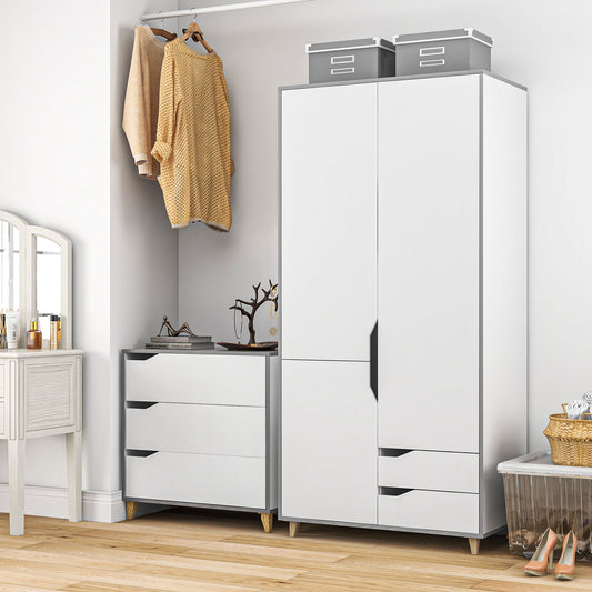 Modern Grey and White Bedroom Furniture Set with Wardrobe and 3 Drawer Chest by HOMCOM - ALL4U RETAILER LTD