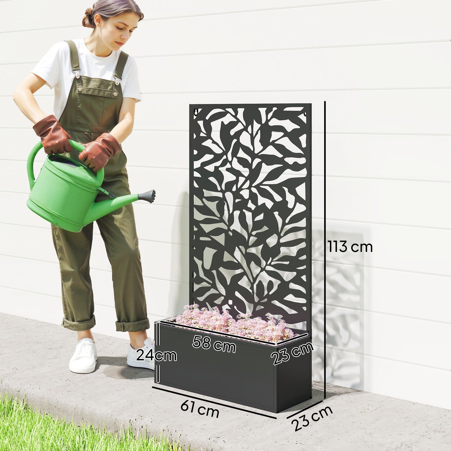 Outsunny Metal Garden Bed With Trellis Raised Planter Privacy Panel Wall Mounted Or Freestanding Black