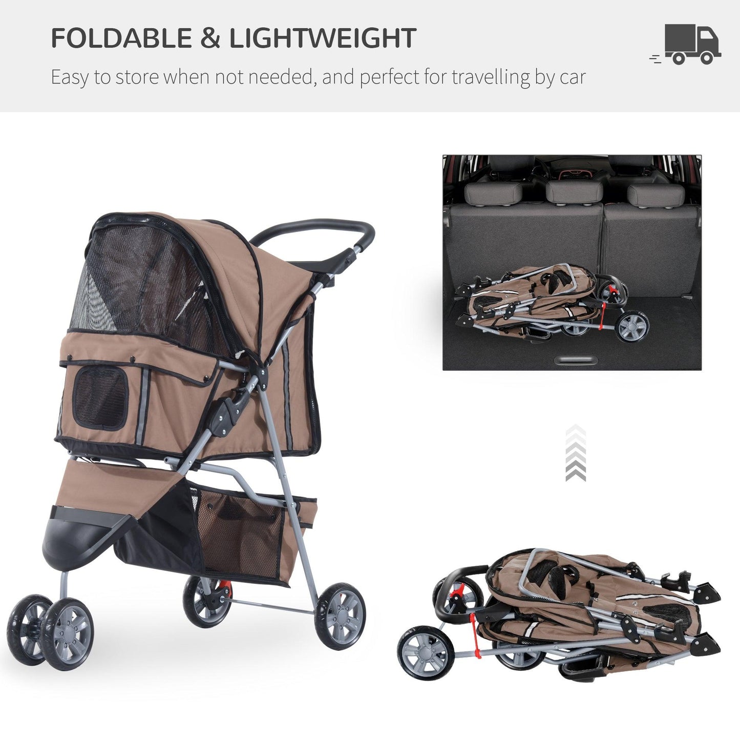 PawHut Folding Dog Stroller with Cover, Brown - ALL4U RETAILER LTD