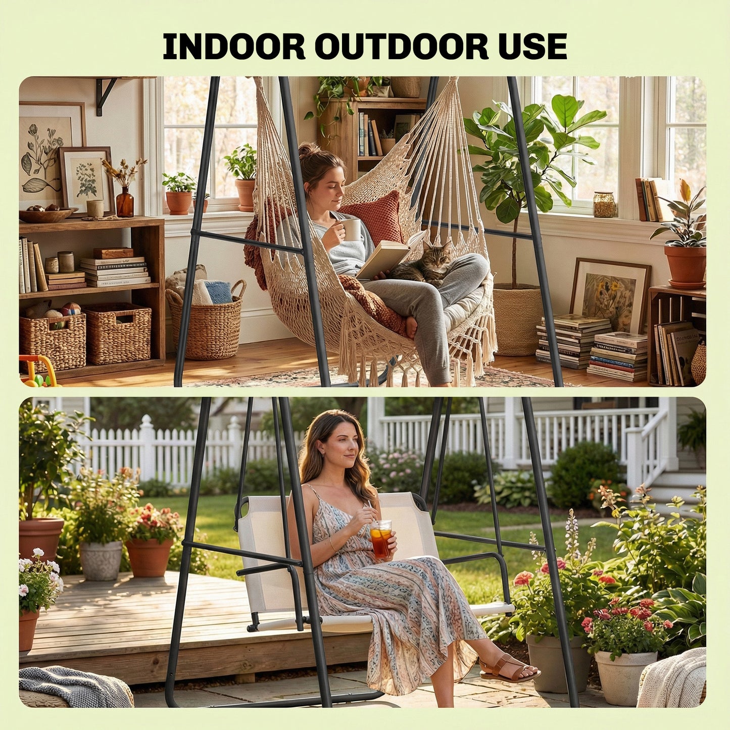 Outsunny Hammock Chair Stand 150Kg Load Capacity For Indoor And Outdoor Use Black All Weather Powder Coated Frame