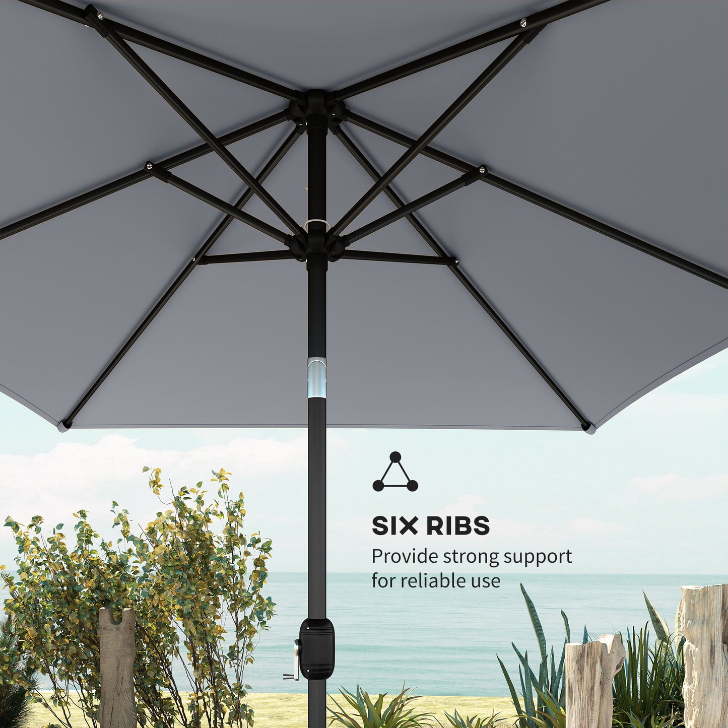 Outsunny Garden Parasol Umbrella With Crank Handle And Tilt Function 180G Polyester Canopy Light Grey
