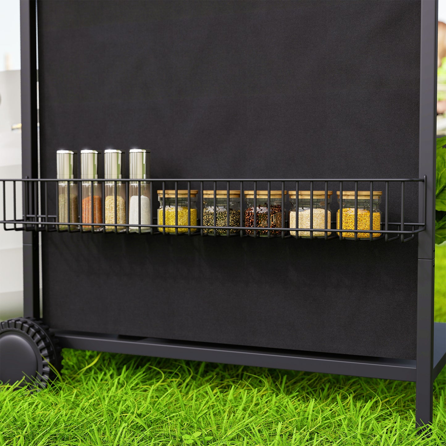 Outsunny Portable Gas BBQ Grill With Built In Thermometer Lid Side Table Shelf Spice Rack Wheels Grease Cup Black