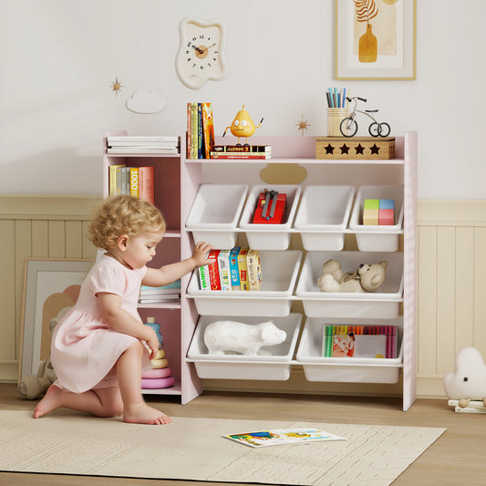 AIYAPLAY Pink Toy Storage Unit With 8 Removable Bins Shelves And Cabinet For Kids