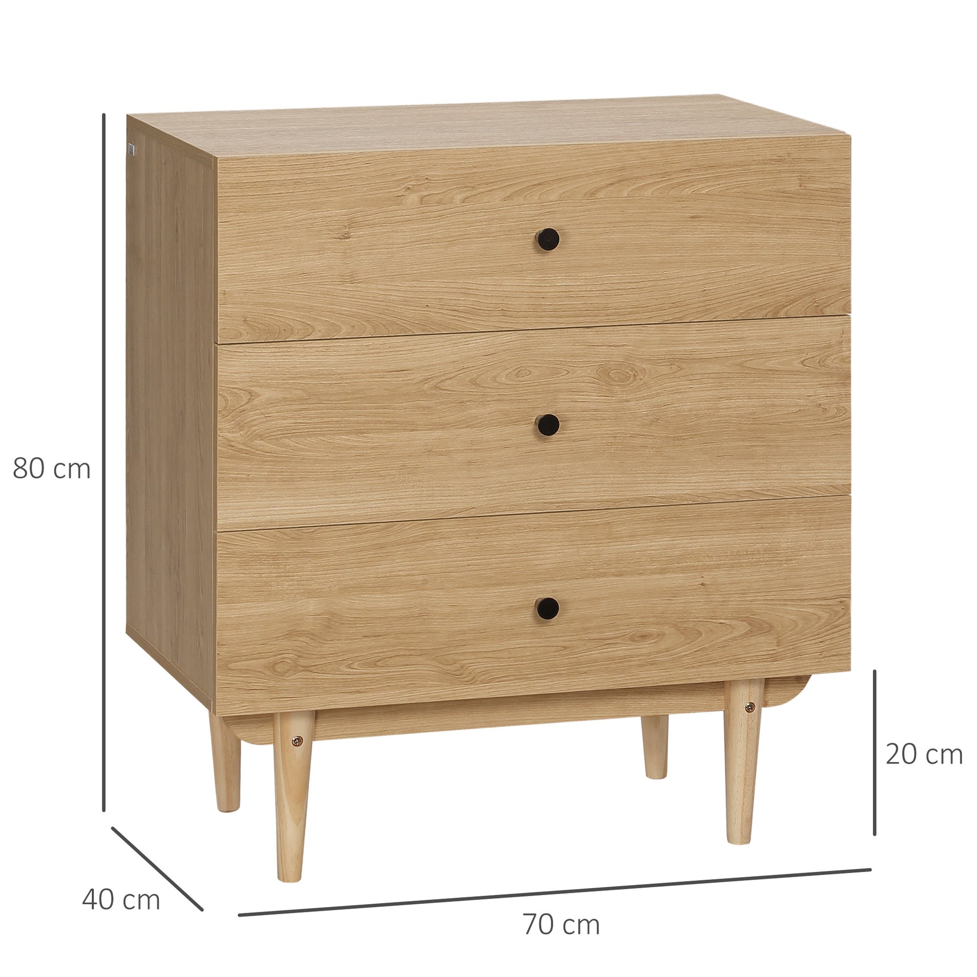 HOMCOM 3-Drawer Storage Chest with Wood Legs for Bedroom and Living Room, Natural Finish - ALL4U RETAILER LTD