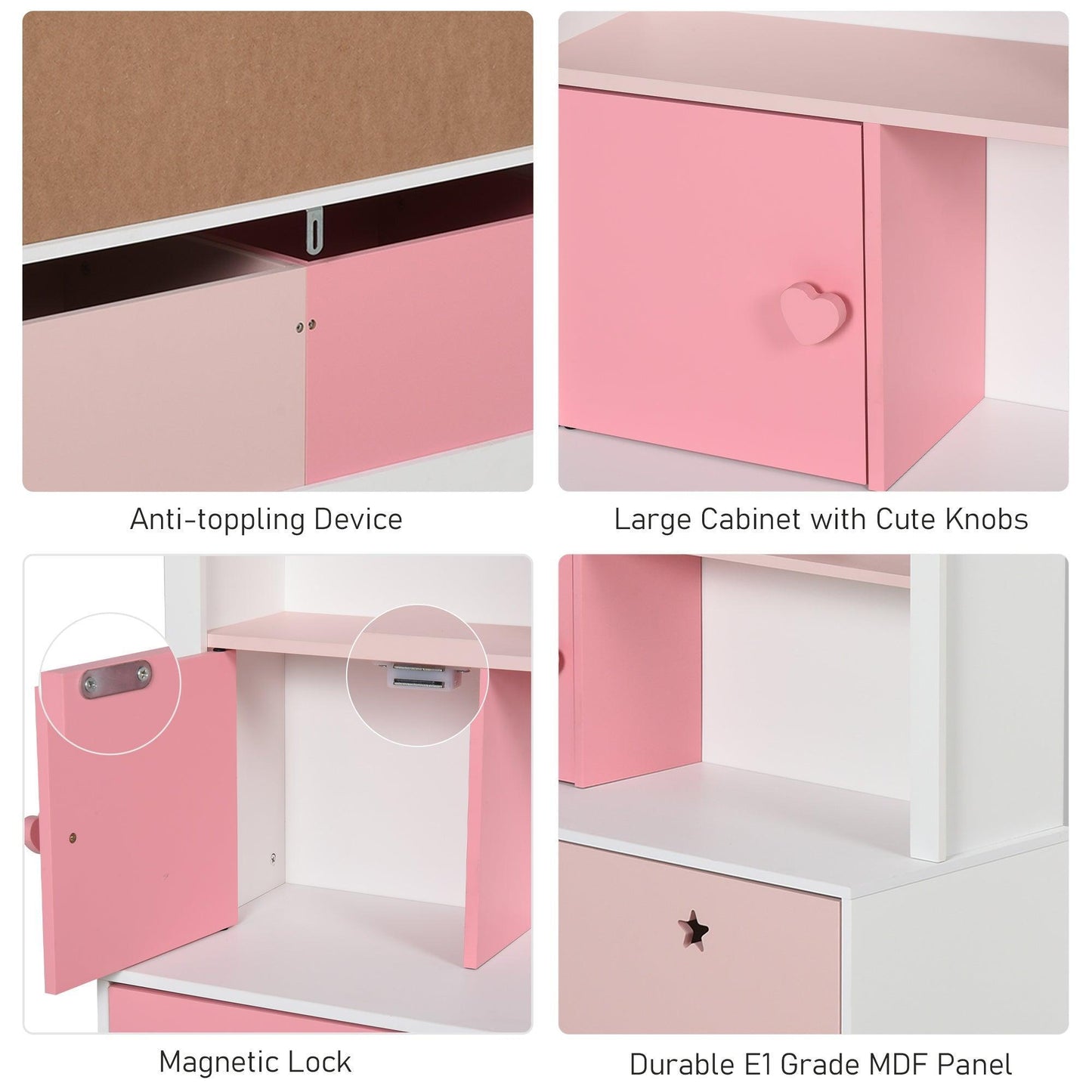 HOMCOM Toy Organiser Cabinet: Pink Chest - ALL4U RETAILER LTD