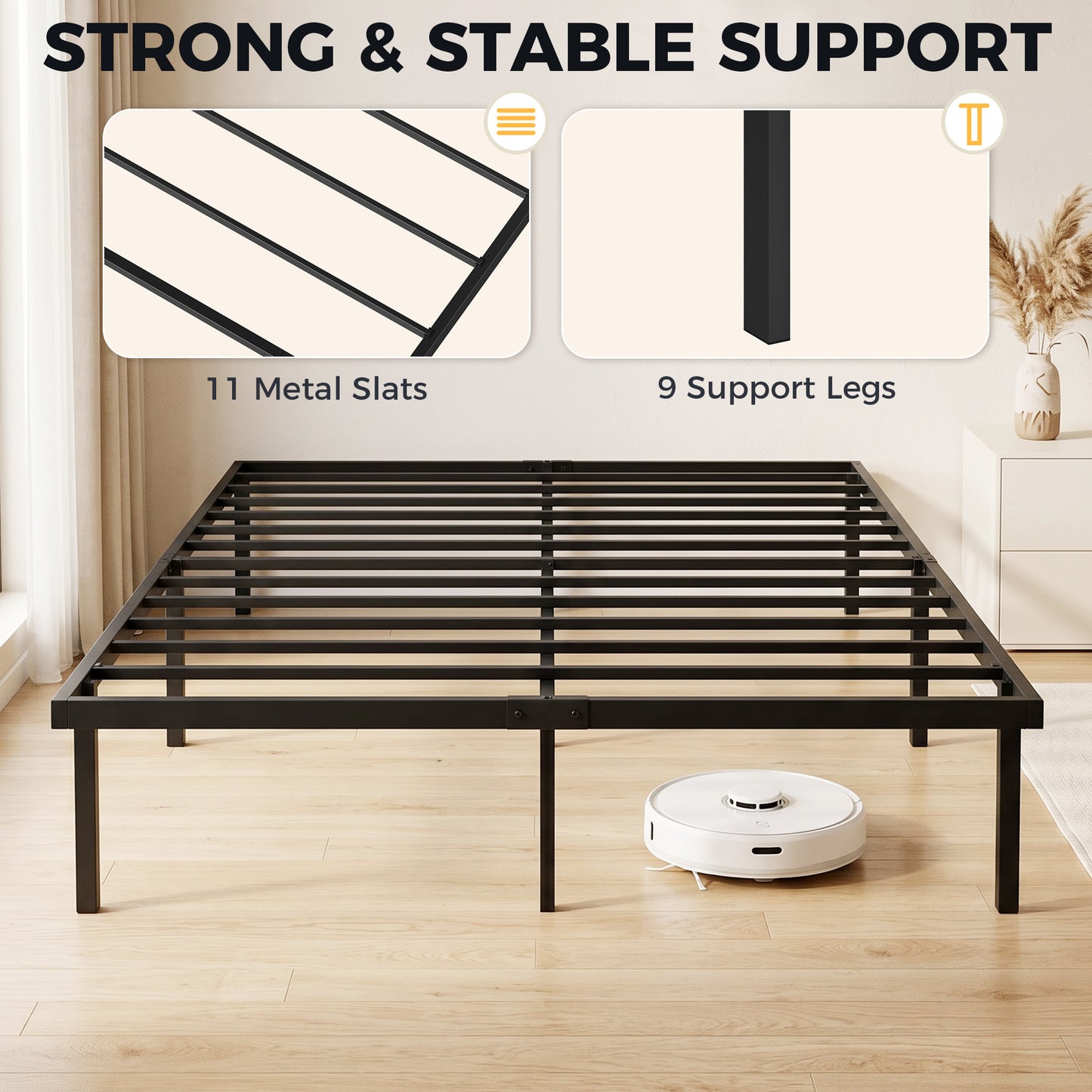 HOMCOM 4ft6 Double Bed Frame With Under Bed Storage And Steel Slat Support No Box Spring Needed