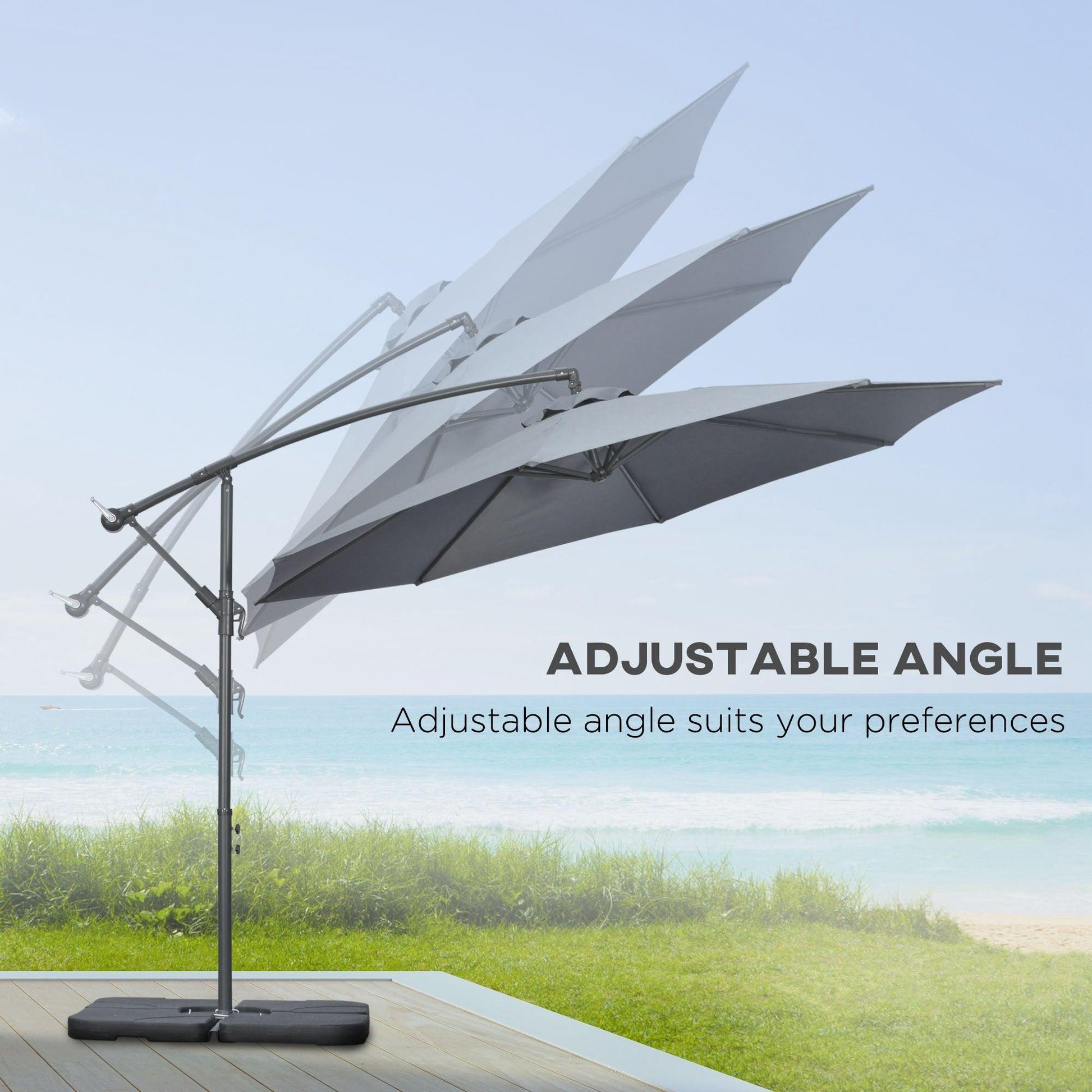 Outsunny 3(m) Banana Parasol Cantilever Umbrella Garden w/ Base Weights, Grey - ALL4U RETAILER LTD