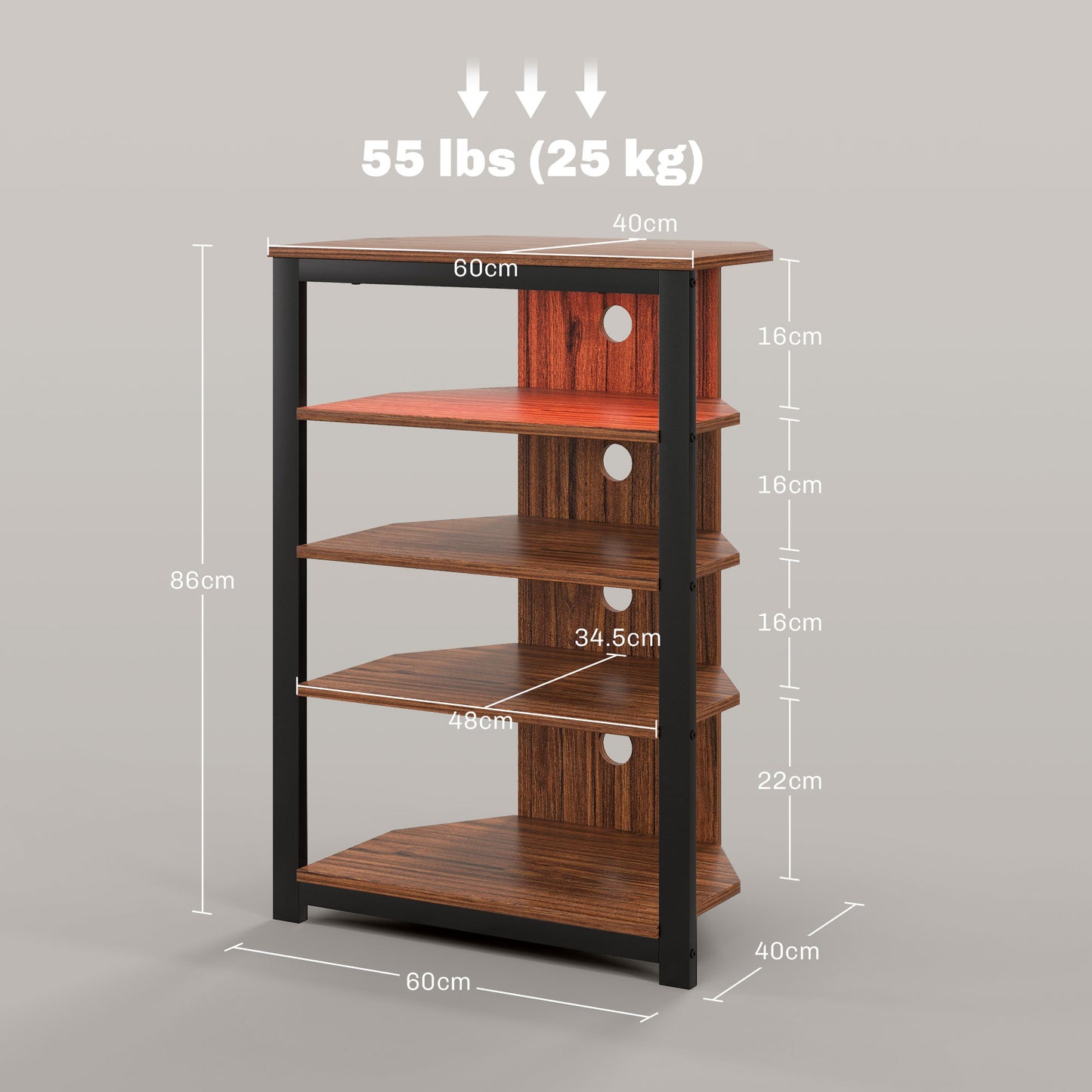 HOMCOM 4 Tier Corner TV Stand With Storage And LED Lights For TVs Up To 29 Inches Living Room Bedroom