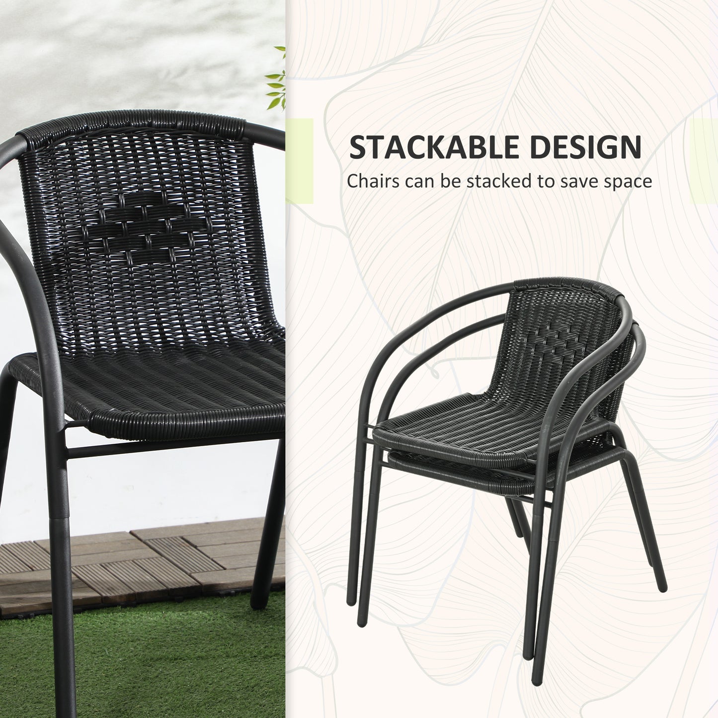 Outsunny 3 Piece Rattan Bistro Set Black With Two Chairs And Tempered Glass Table For Garden Outdoor Patio