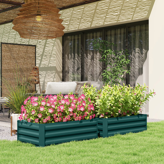 Outsunny Set of Two 100 x 60 cm Galvanised Steel Raised Planter Boxes Green Outdoor Garden