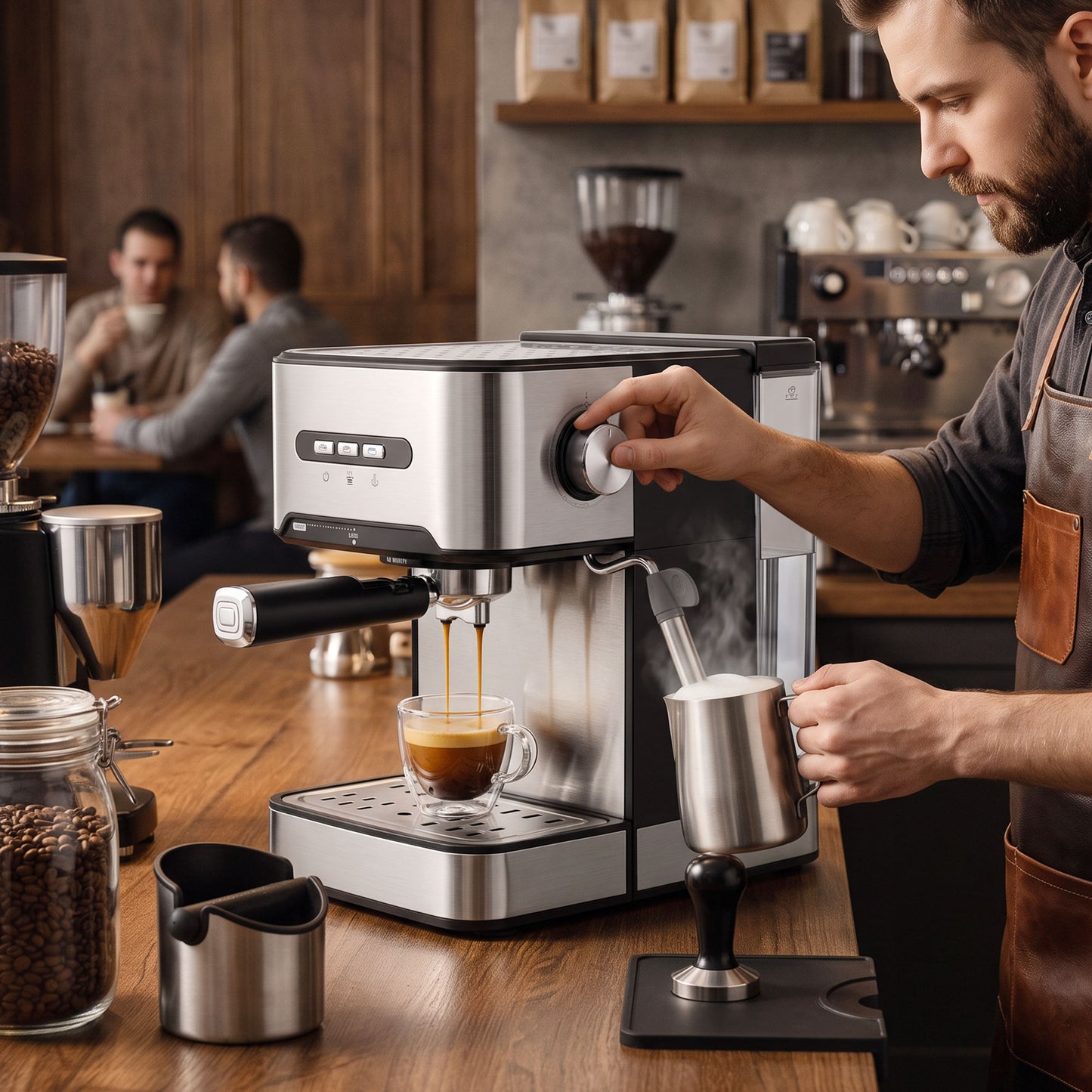 HOMCOM Espresso Machine 20 Bar Semi Automatic Cappuccino Coffee Maker With Frother Wand Black And Silver 1.6 L Water Tank
