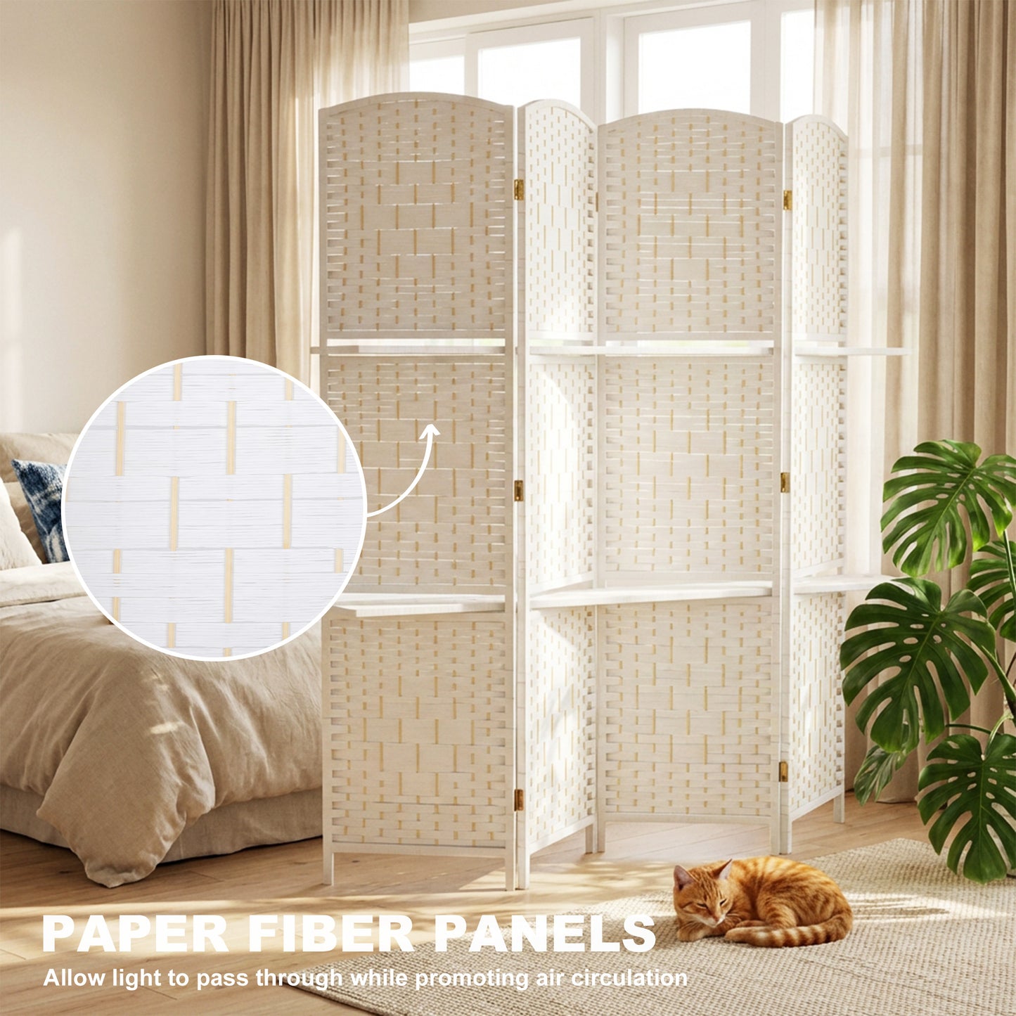 HOMCOM 4 Panel Folding Room Divider Privacy Screen 160 x 170cm Freestanding White for Living Room Bedroom Office