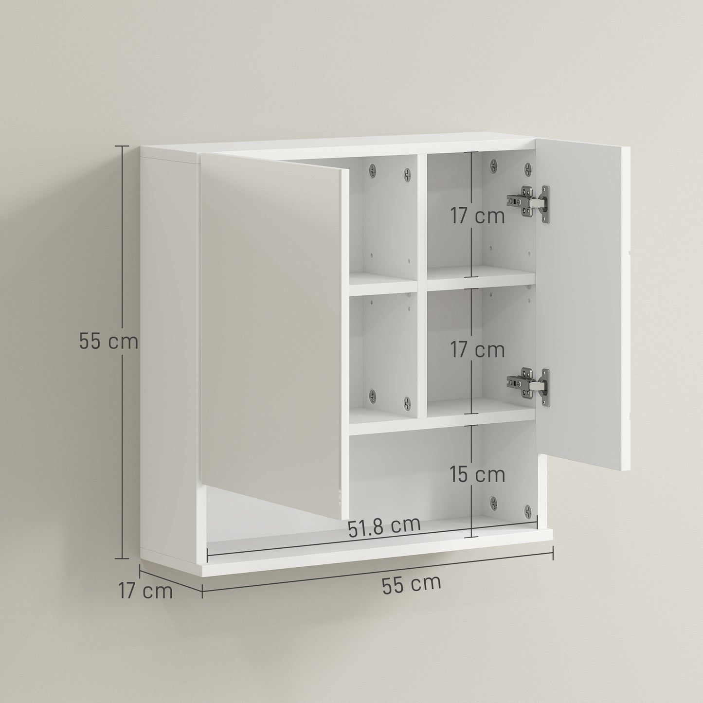 Kleankin White Wall Mounted Bathroom Storage Cupboard With Mirrored Door And Embossed Door Details