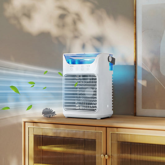 HOMCOM Air Cooler With Adjustable Head Portable Air Conditioner 3 Wind Speeds 2 Cool Mist Settings RGB Light White
