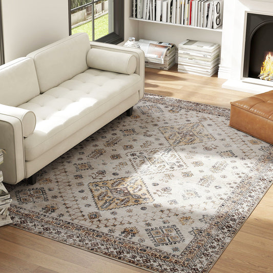 HOMCOM Vintage Area Rug 290 x 200 cm Beige Non Slip Washable Flannel Floor Carpet for Living Room