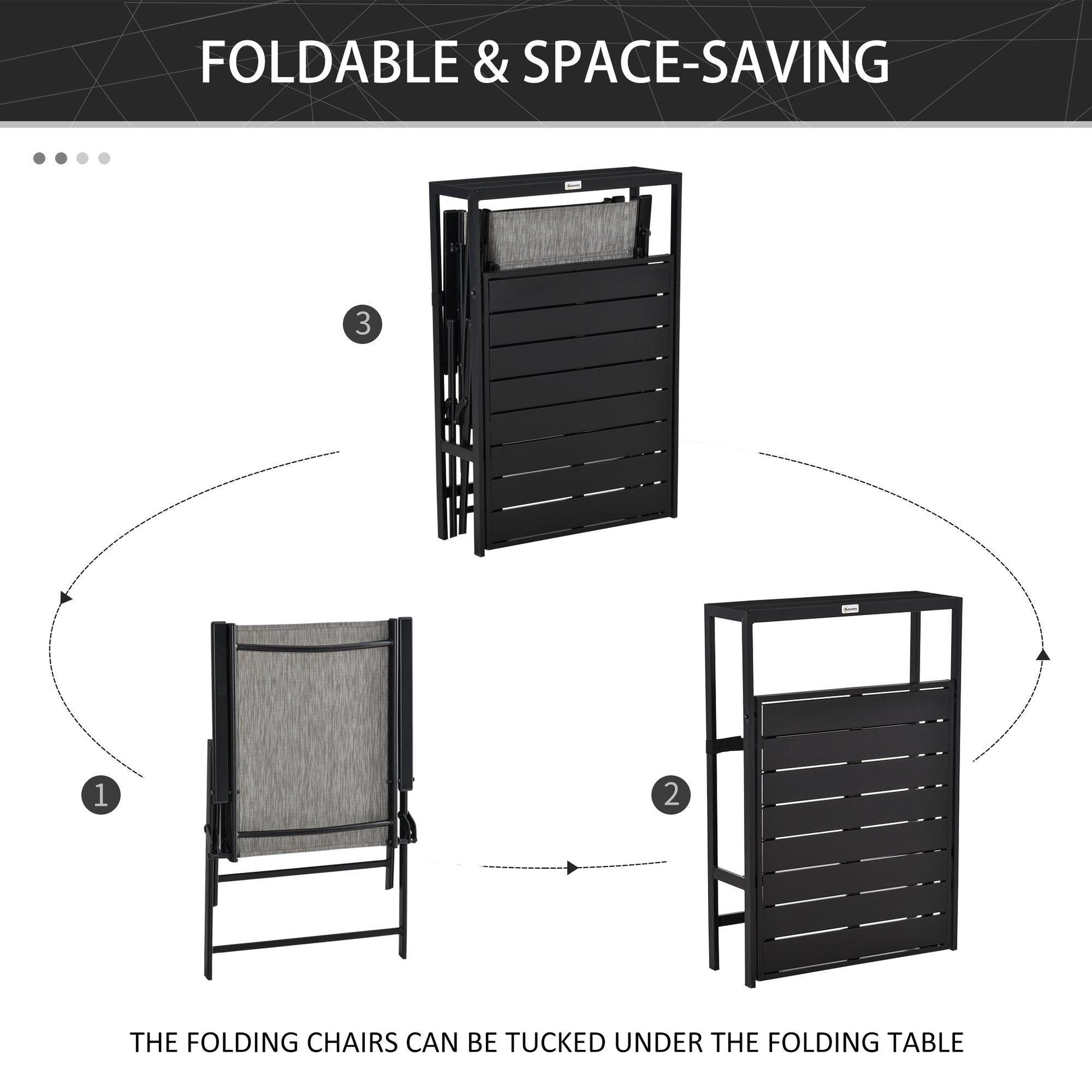 Outsunny 3-Pc Folding Garden Set with Table and Chairs, Metal Frame - ALL4U RETAILER LTD