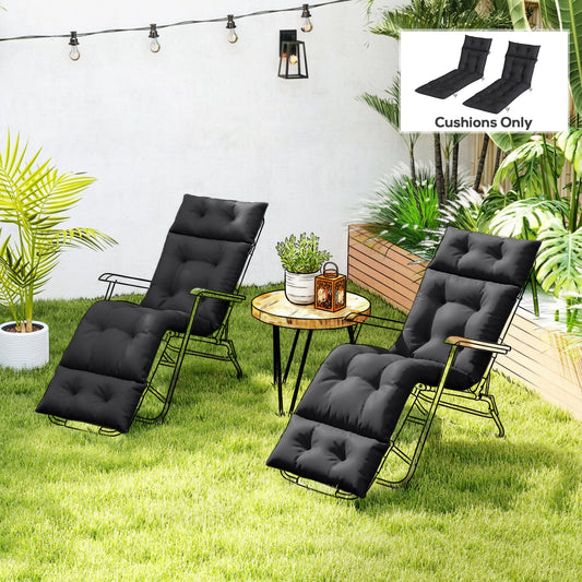 Outsunny Set Of Two 190 X 56 Cm Sun Lounger Cushions In Black With Six Tie Fasteners