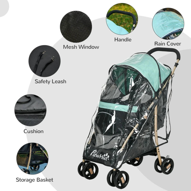 PawHut Pet Stroller for Small and Miniature Dogs with Rain Cover - Green - ALL4U RETAILER LTD