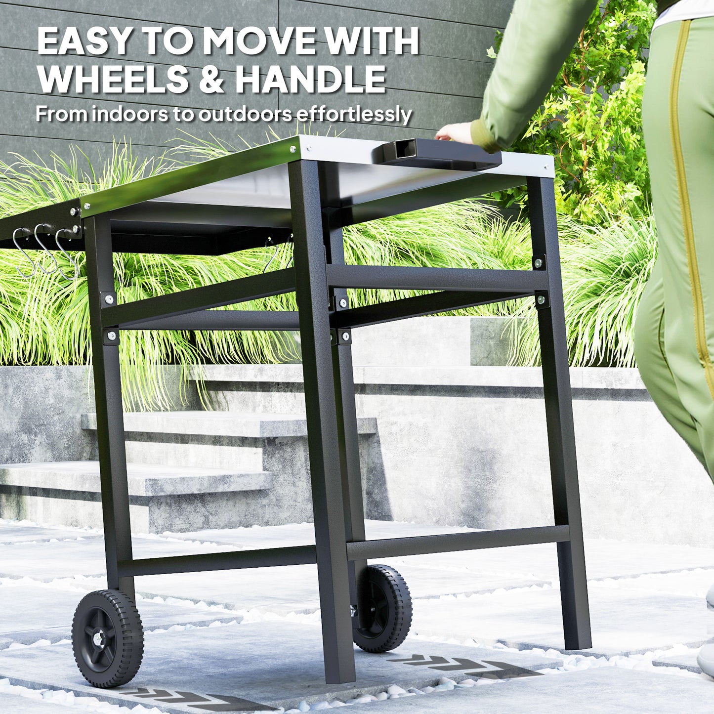 Outsunny Pizza Oven Table Cart With Stainless Steel Top And Foldable Side Table Hooks And Shelf Black