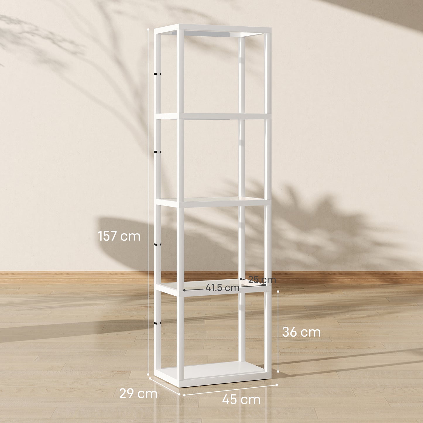 HOMCOM White Four Shelf Floor Lamp With Tempered Glass Shelves And Adjustable Warm White LEDs