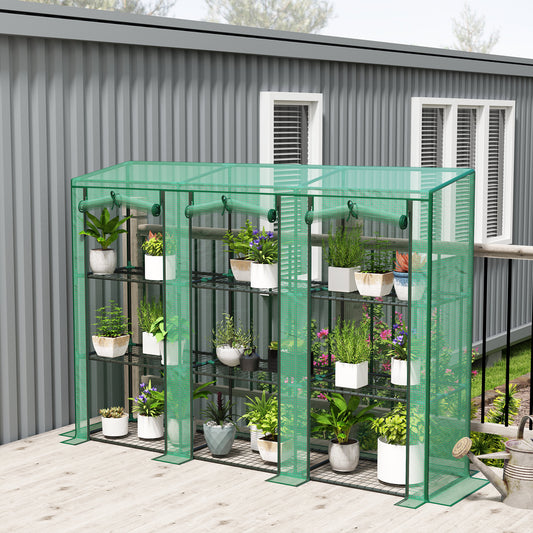 Outsunny 46 X 215 Cm Three Tier Plastic Greenhouse With PE Cover And Roll Up Doors For Plants