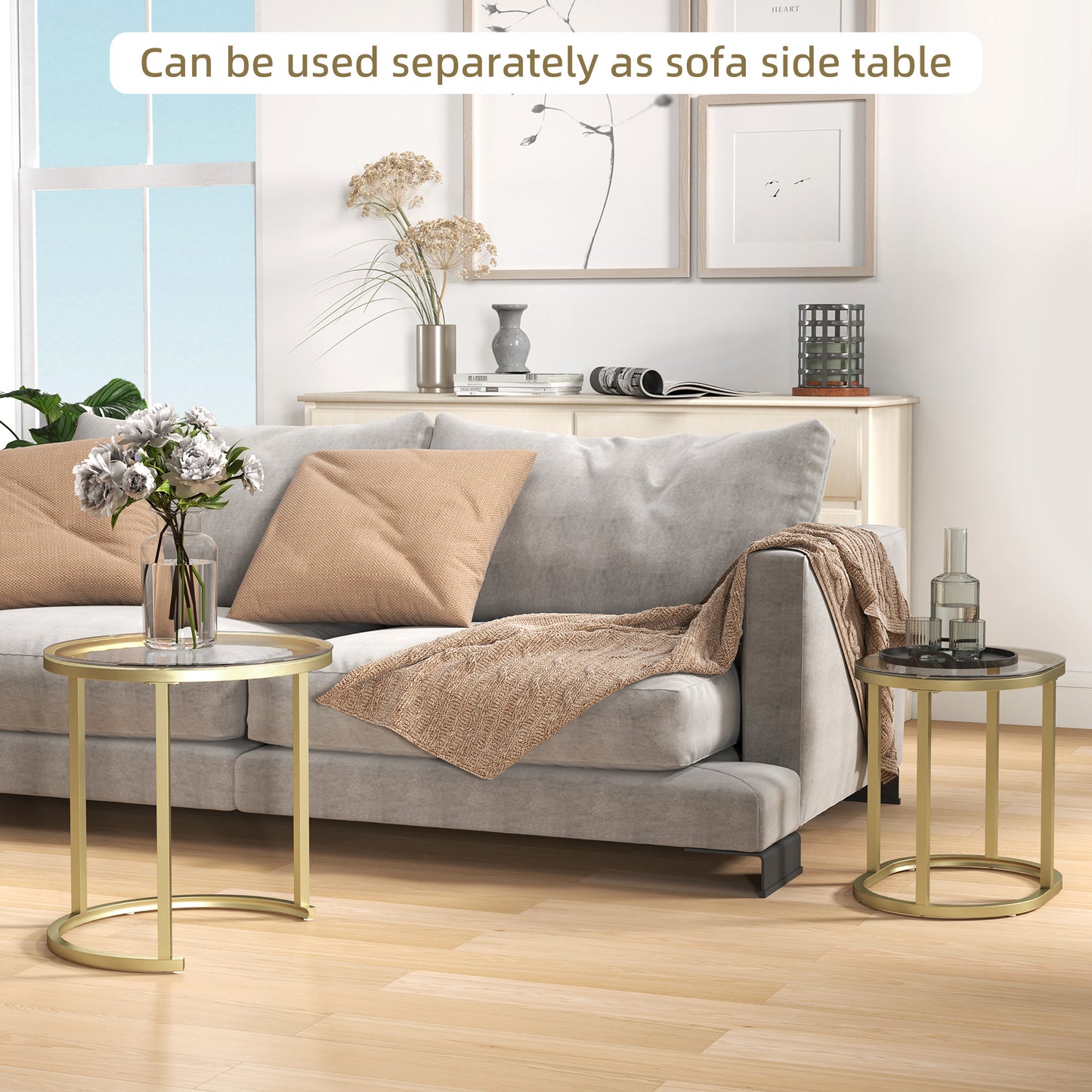 HOMCOM Modern Coffee Tables Set Of 2 Nesting Tables With Steel Frame And Tempered Clear Glass Tops For Living Room