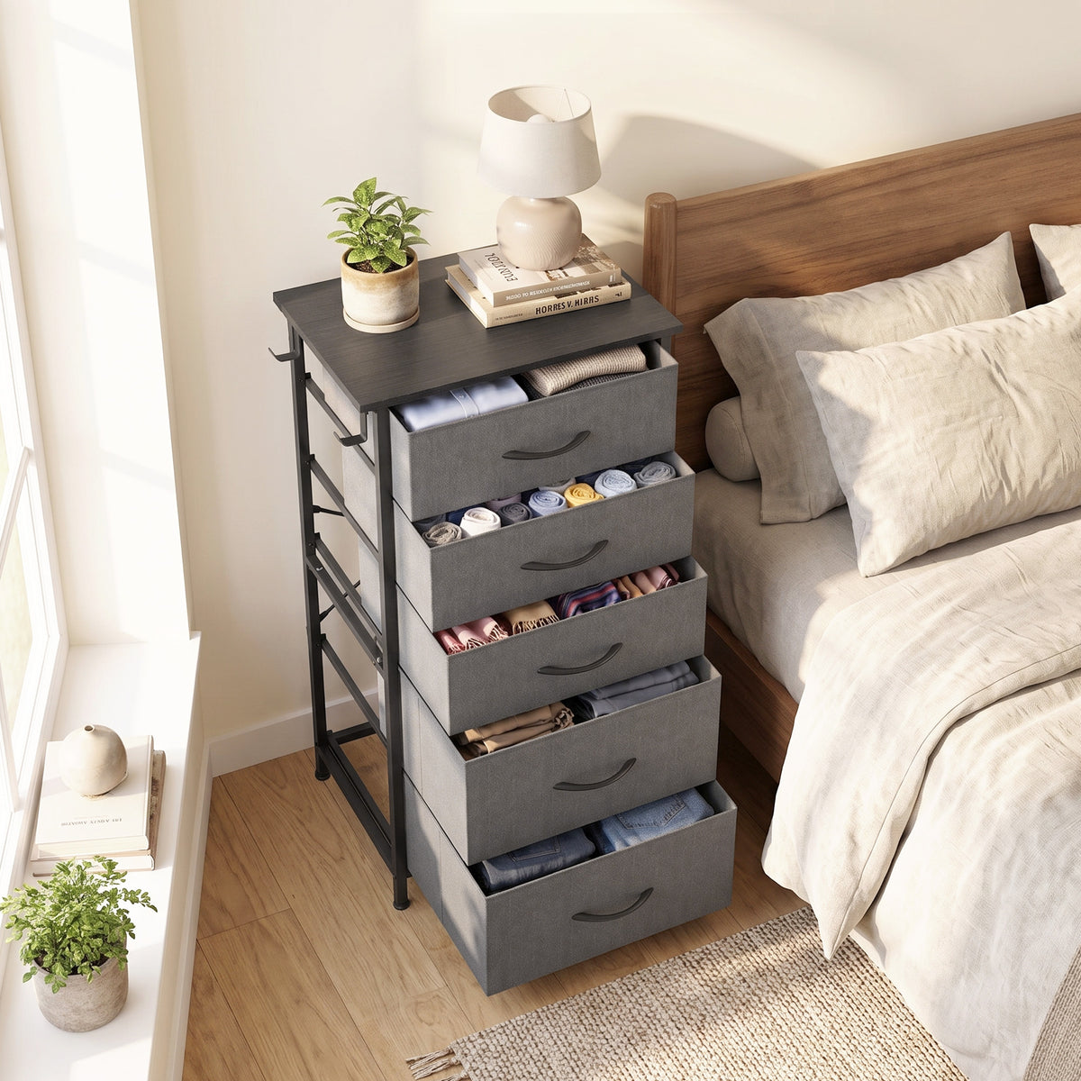 Homcom Fabric Chest With Five Drawers Four Pockets Steel Frame