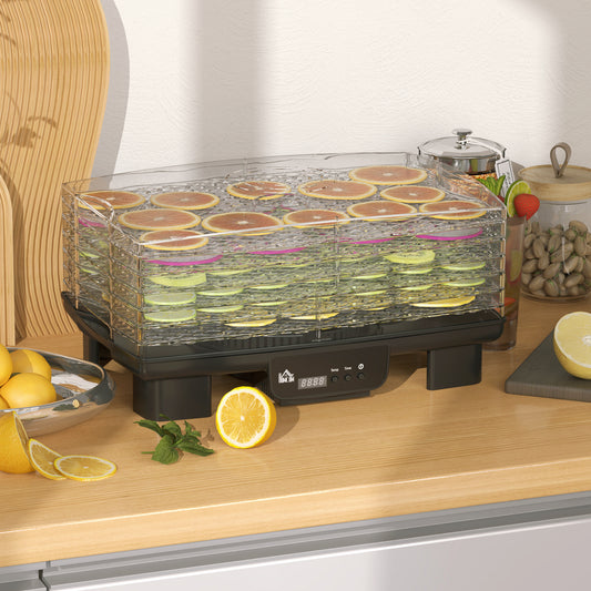 HOMCOM Six Tray Food Dehydrator with 40 to 70 C Temperature Control Black Finish and Stackable Trays