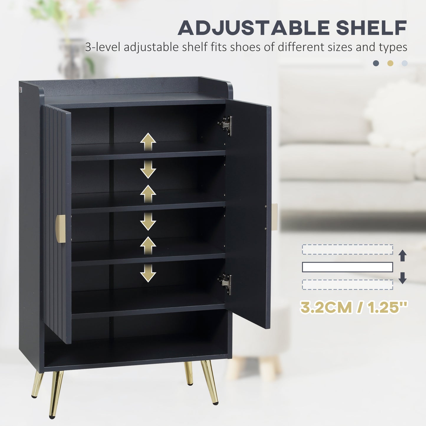 HOMCOM 19 Pairs Hallway Shoe Cabinet With Adjustable Shelves And Steel Legs Grey Entryway Furniture Set