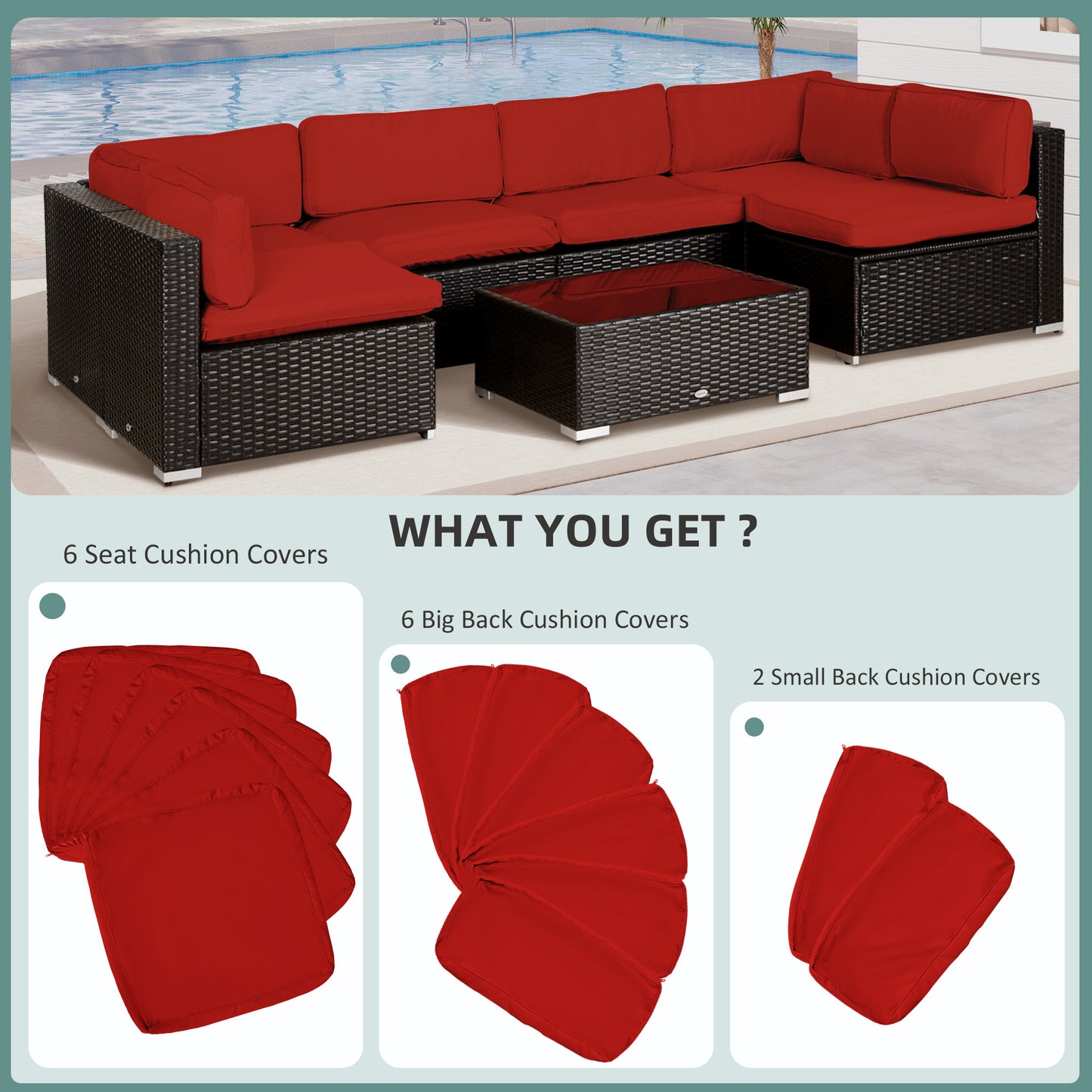Outsunny 14 Outdoor Cushion Cover Set Red Includes Six Seat Covers Six Large Back Covers And Two Small Back Covers