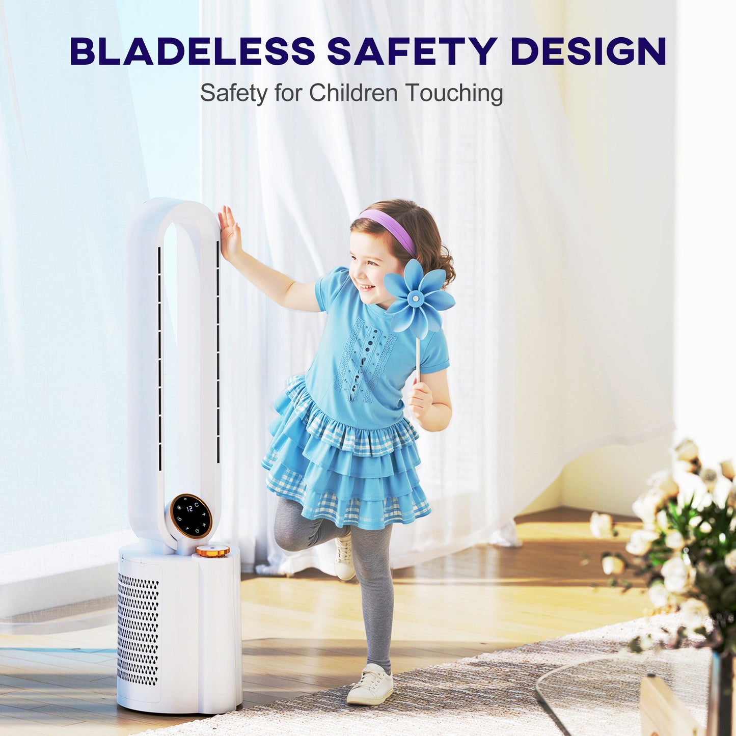 HOMCOM Bladeless Tower Fan And Humidifier White Multi Mode UV Sterilisation Low Noise 28 dB