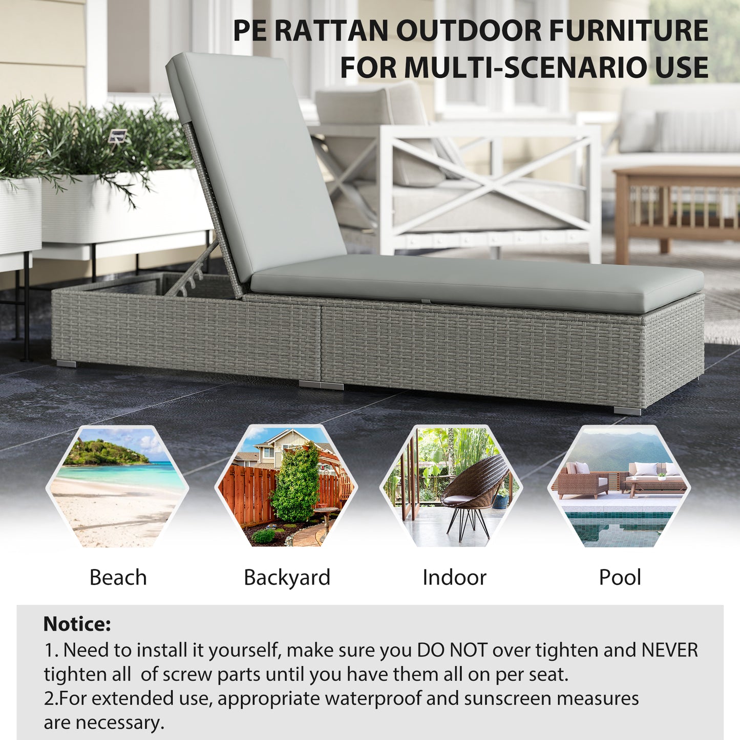 Outsunny Rattan Sun Lounger Five Position Reclining Garden Lounger With Cushion Light Grey