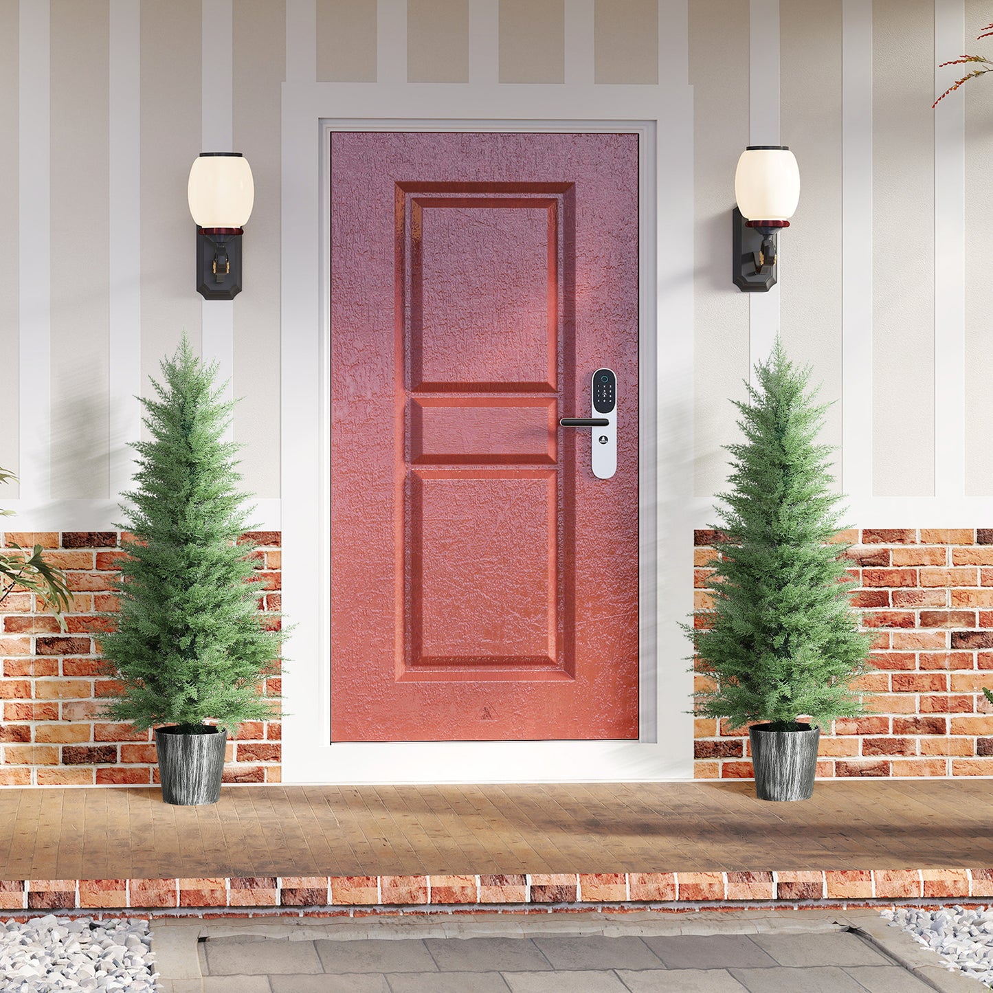 HOMCOM 135cm Artificial Cypress Trees Set Of 2 With Decorative Pots For Indoor Outdoor Decor Green UV Resistant