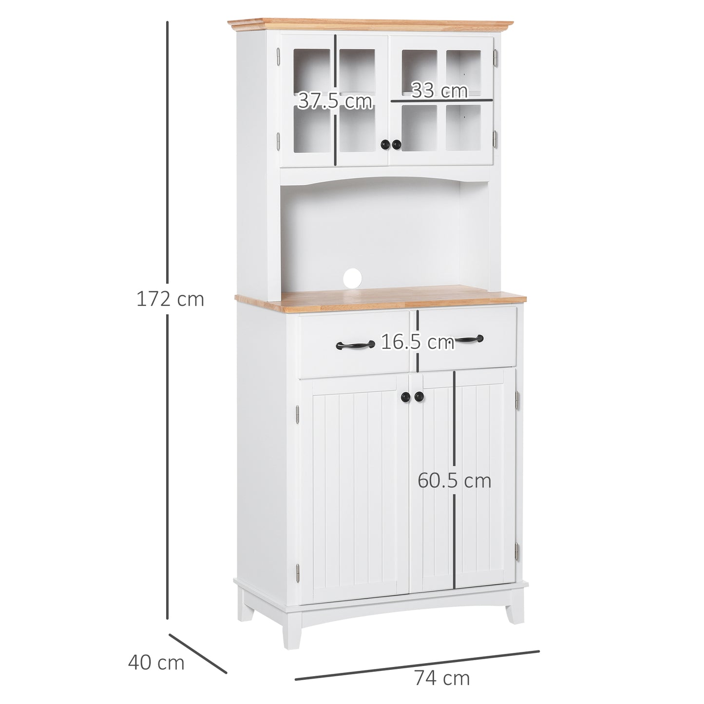 HOMCOM Stylish White Kitchen Storage Cabinet with Glass Doors, Drawers, and Microwave Stand - ALL4U RETAILER LTD