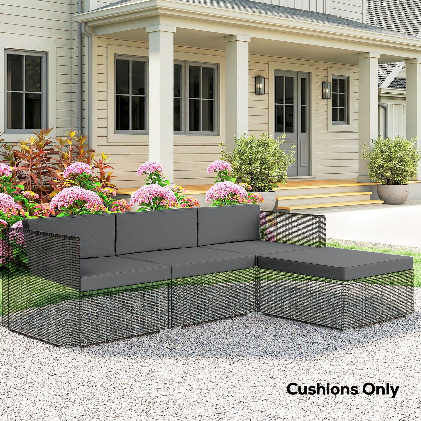 Outsunny 7 Piece Patio Cushions For Outdoor Loveseat With Removable Covers For Rattan Furniture 60x60 cm Dark Grey
