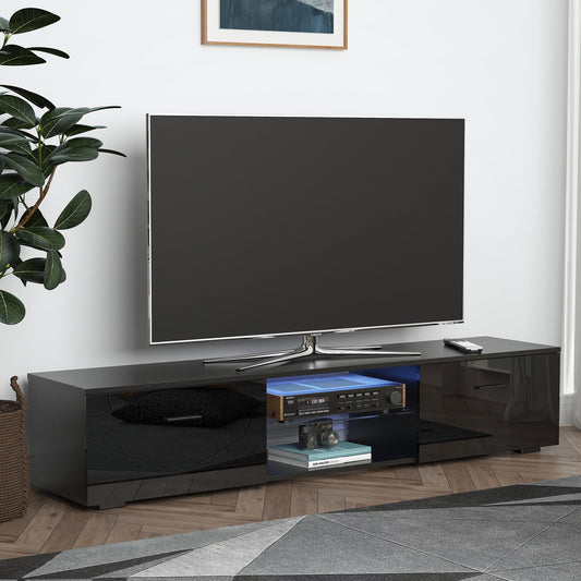HOMCOM High Gloss TV Stand Cabinet with LED Lights, Storage Cupboard - For TVs up to 55" - ALL4U RETAILER LTD
