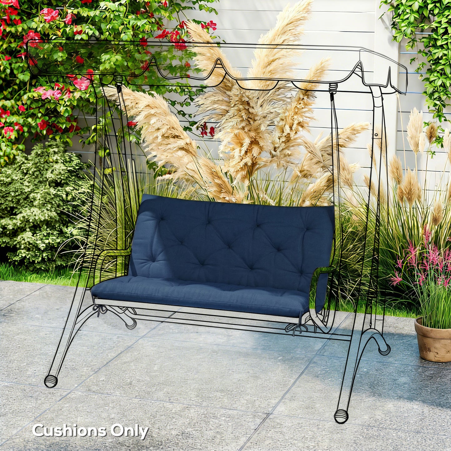 Outsunny 2 Seater Bench Pad Garden Chair Cushion With Back And Ties Indoor Outdoor 98 By 100 Centimeters Dark Blue