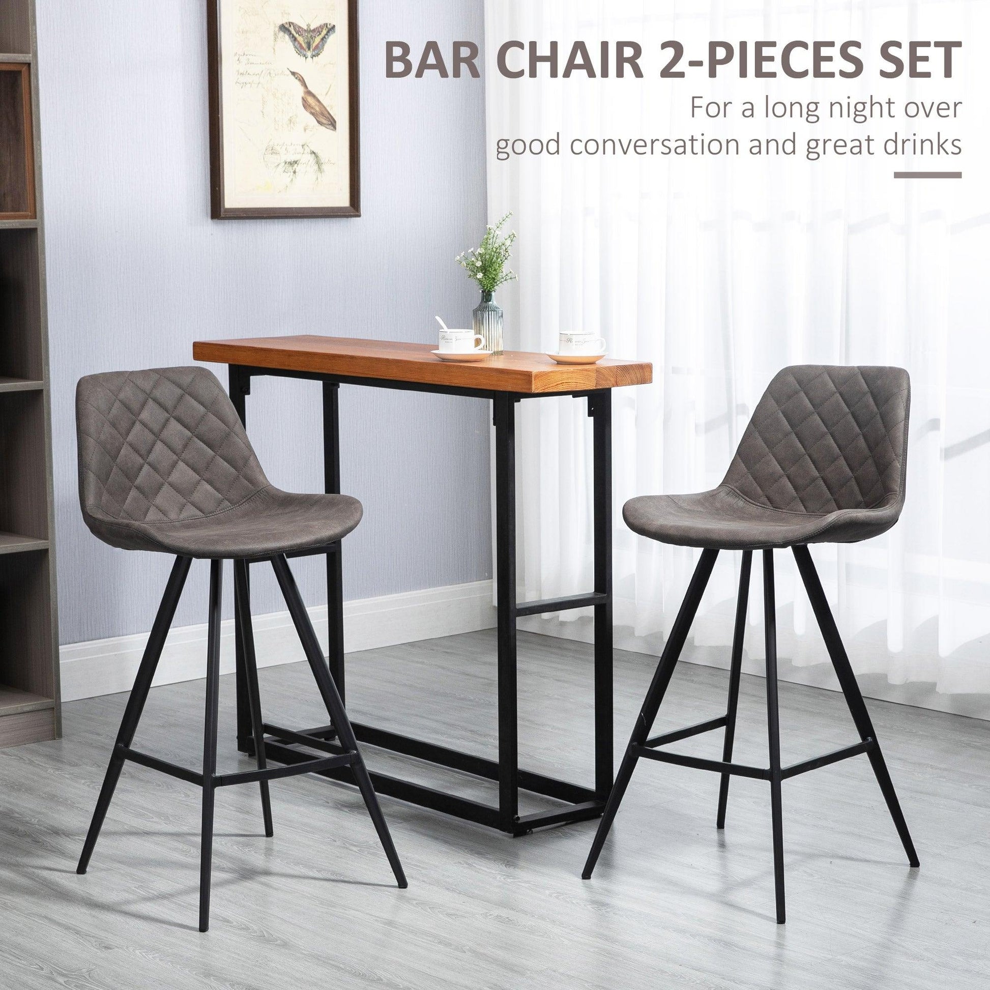 HOMCOM 2 Vintage Microfiber Bar Stools, Steel Frame, Dark Grey - ALL4U RETAILER LTD