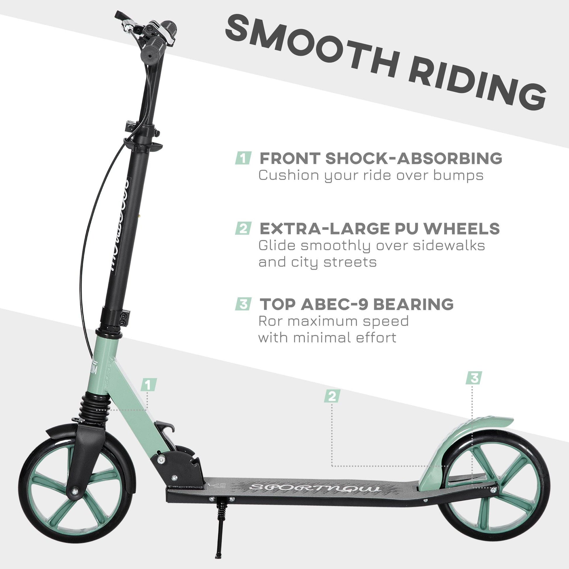 HOMCOM Folding Kick Scooter for 14+ w/ Adjustable Height, Dual Brake System - ALL4U RETAILER LTD