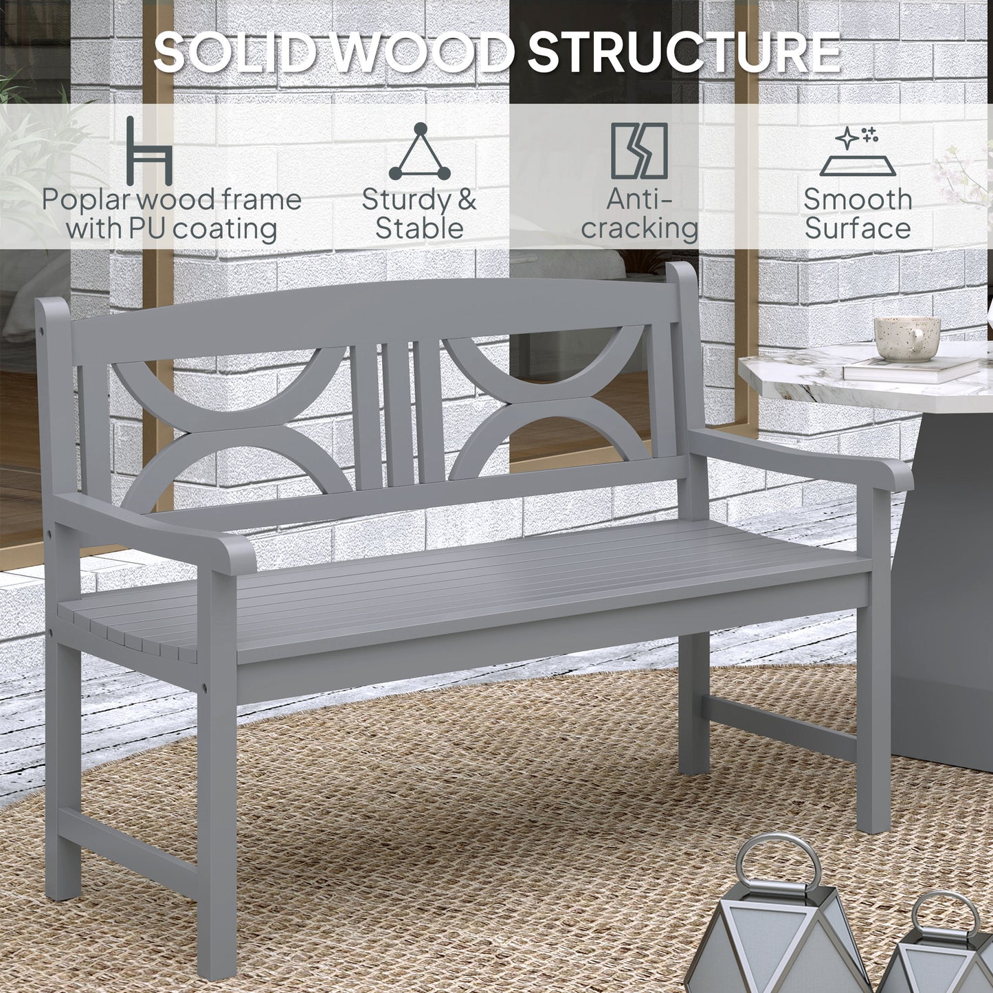 Outsunny 2 Seater Wooden Garden Bench Outdoor Patio Loveseat For Porch Grey Weather Resistant Poplar Wood