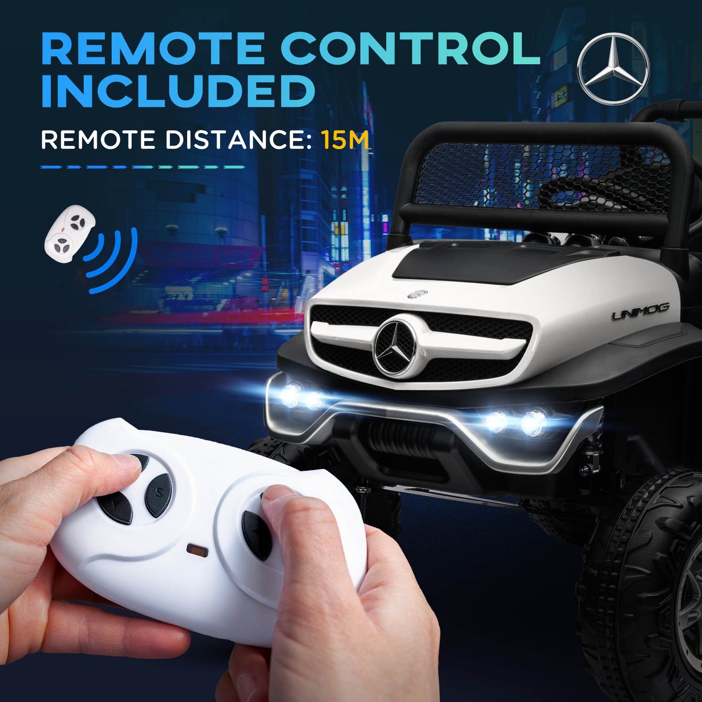 HOMCOM Mercedes-Benz Off-Road Electric Ride-On for Kids: 12V, Remote Control, Lights & Music, White - ALL4U RETAILER LTD