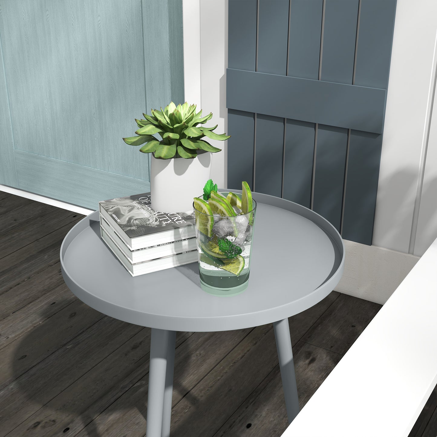 Outsunny Round Garden Coffee Table And Outdoor Side Table With Rounded Steel Edge 40 Cm Diameter 50 Cm High Grey