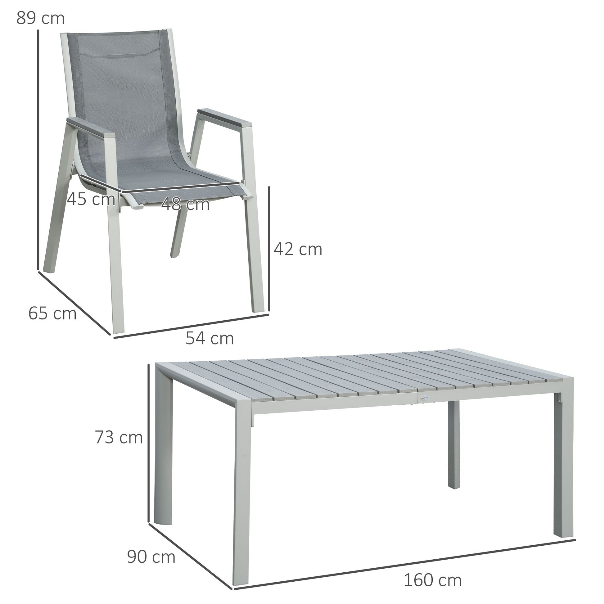 Outsunny Light Grey 7-Piece Outdoor Dining Set with Slatted Wood Grain Table and Mesh Fabric Chairs - ALL4U RETAILER LTD