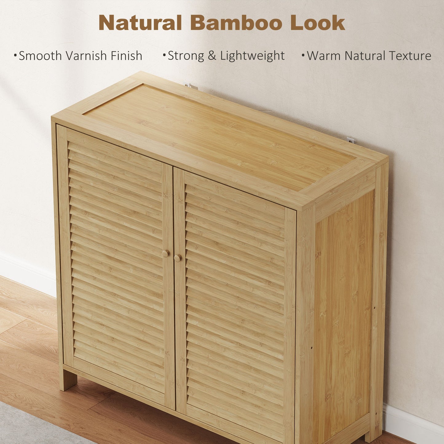 HOMCOM Bamboo Shoe Cabinet With Louvered Doors 14 Pairs Storage Adjustable Shelves For Hallway Natural Finish