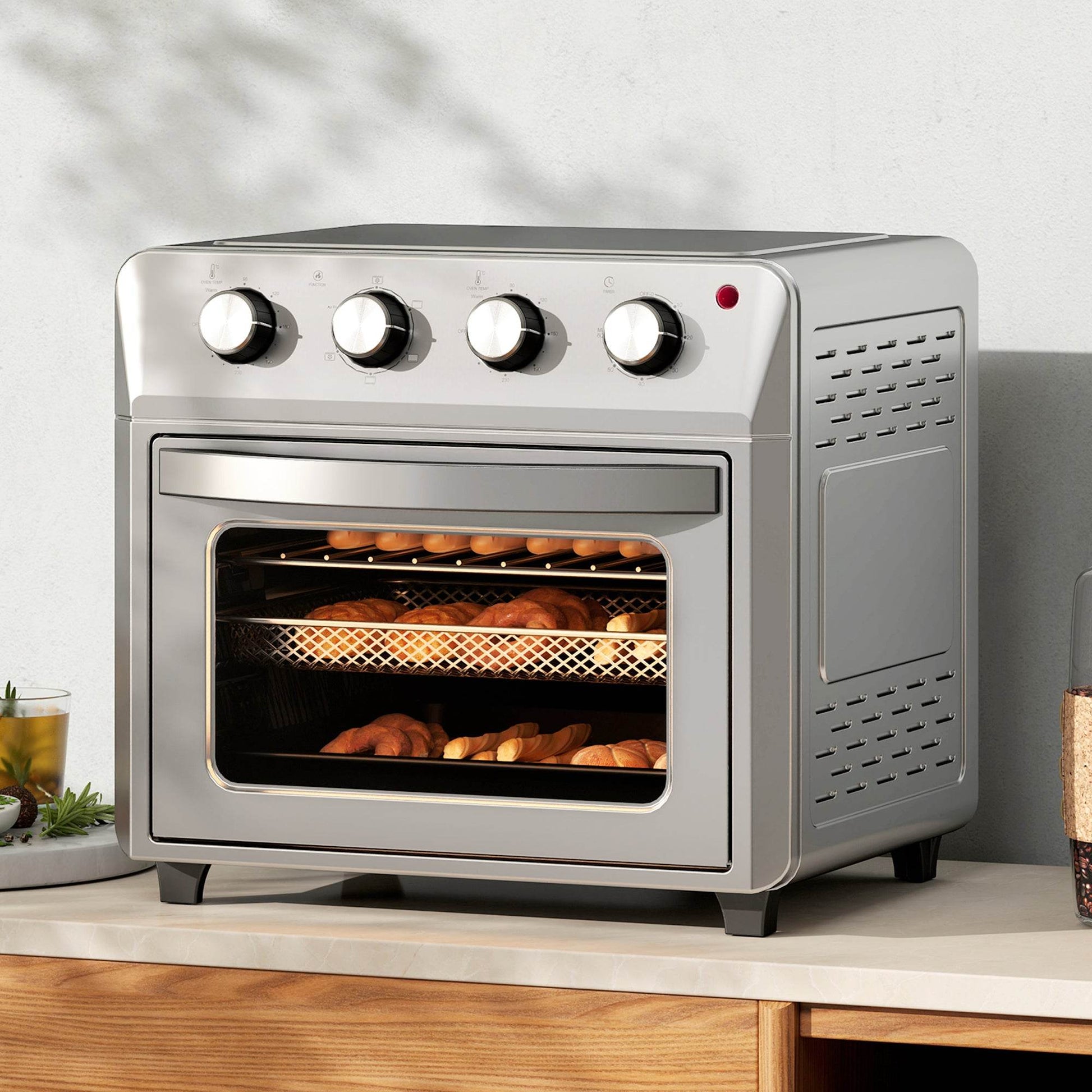 HOMCOM 24L Versatile Air Fryer Oven - Compact Mini Oven for Healthy Cooking, Baking, and Roasting with Touch Screen Controls, Adjustable Temperature, and Timer, 1600W, Silver - ALL4U RETAILER LTD