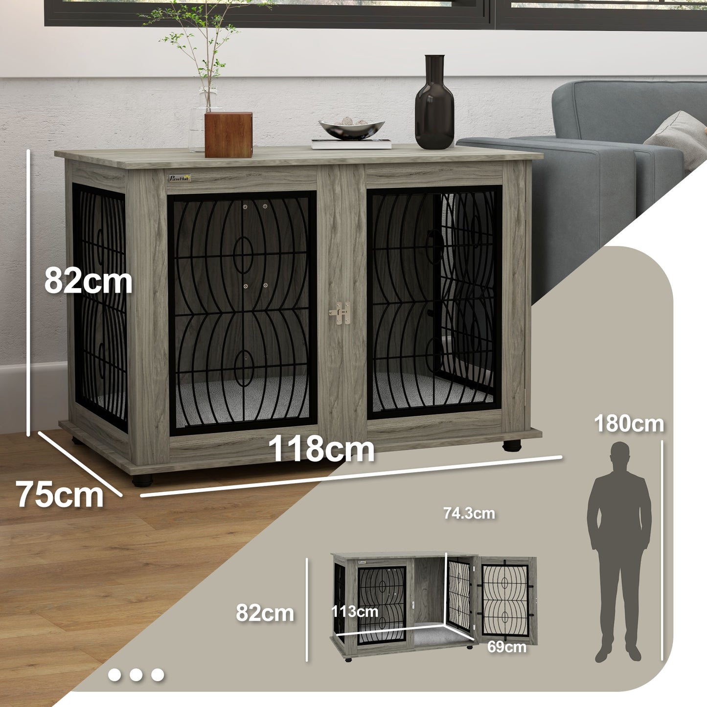 PawHut 44.5" Stylish Indoor Dog Crate with Cushion and Lockable Door for Extra Large Dogs - ALL4U RETAILER LTD