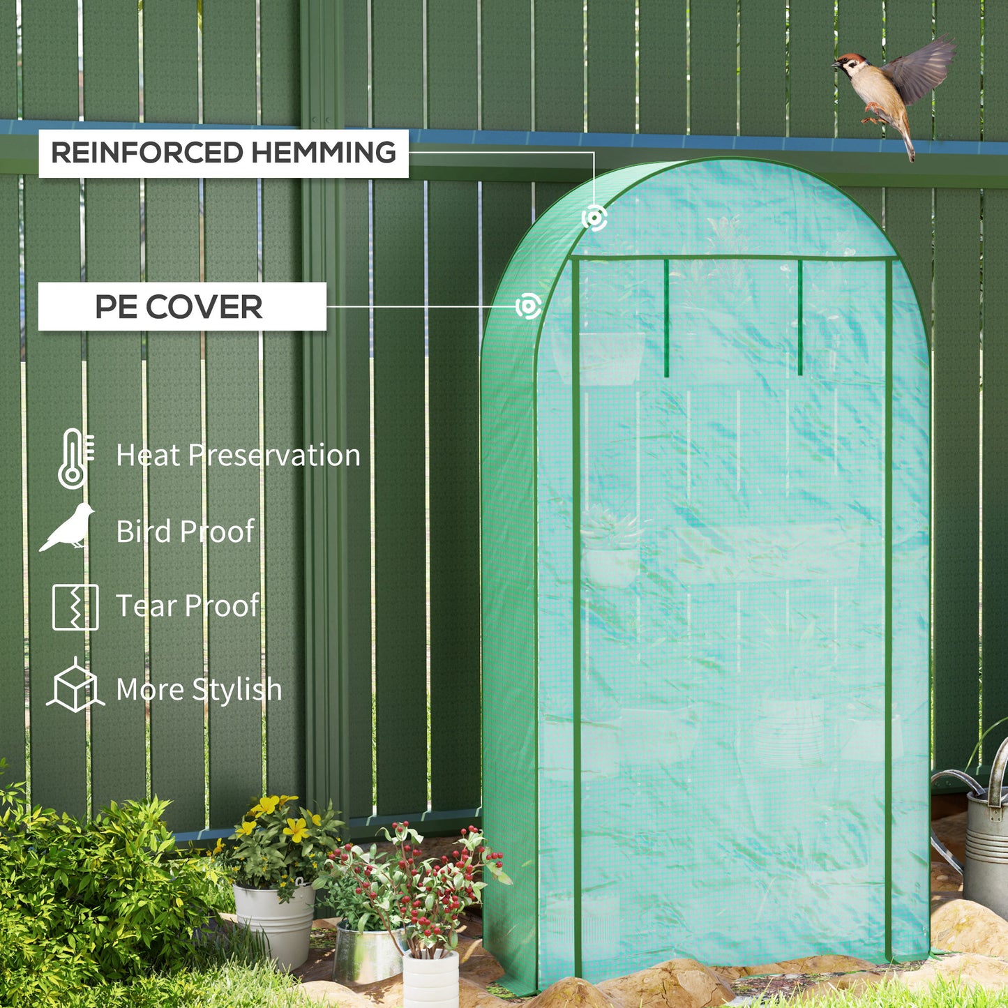 Outsunny Four Shelf Mini Greenhouse in Green with UV Protective Cover and Roll Up Door for Easy Access