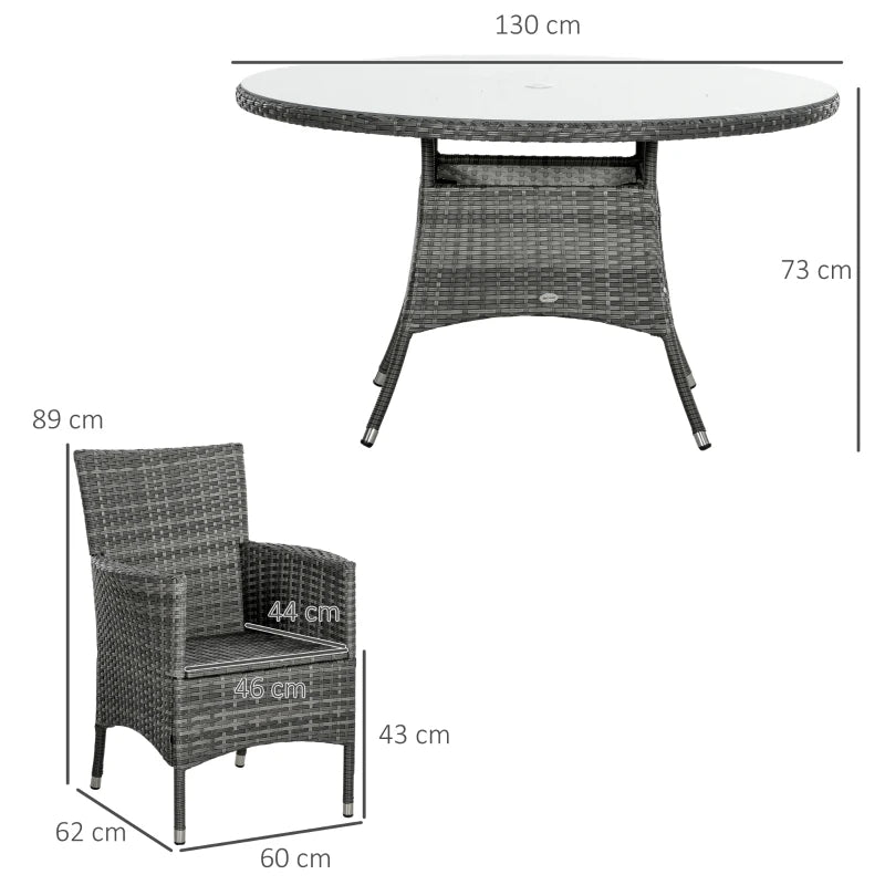 Outsunny 6 Seater Rattan Garden Furniture Set w/ Glass Tabletop, Mixed Grey